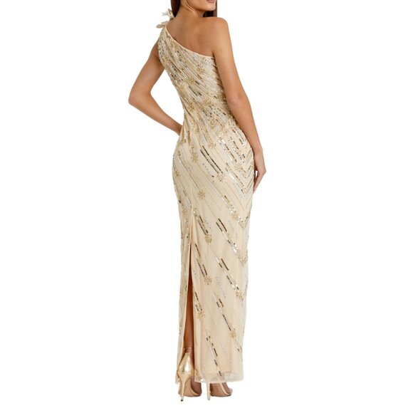 Mac Duggal 93739 Womens Size 6 Gold Floral One Shoulder Flower Gown Maxi‎ Dress - Picture 4 of 4
